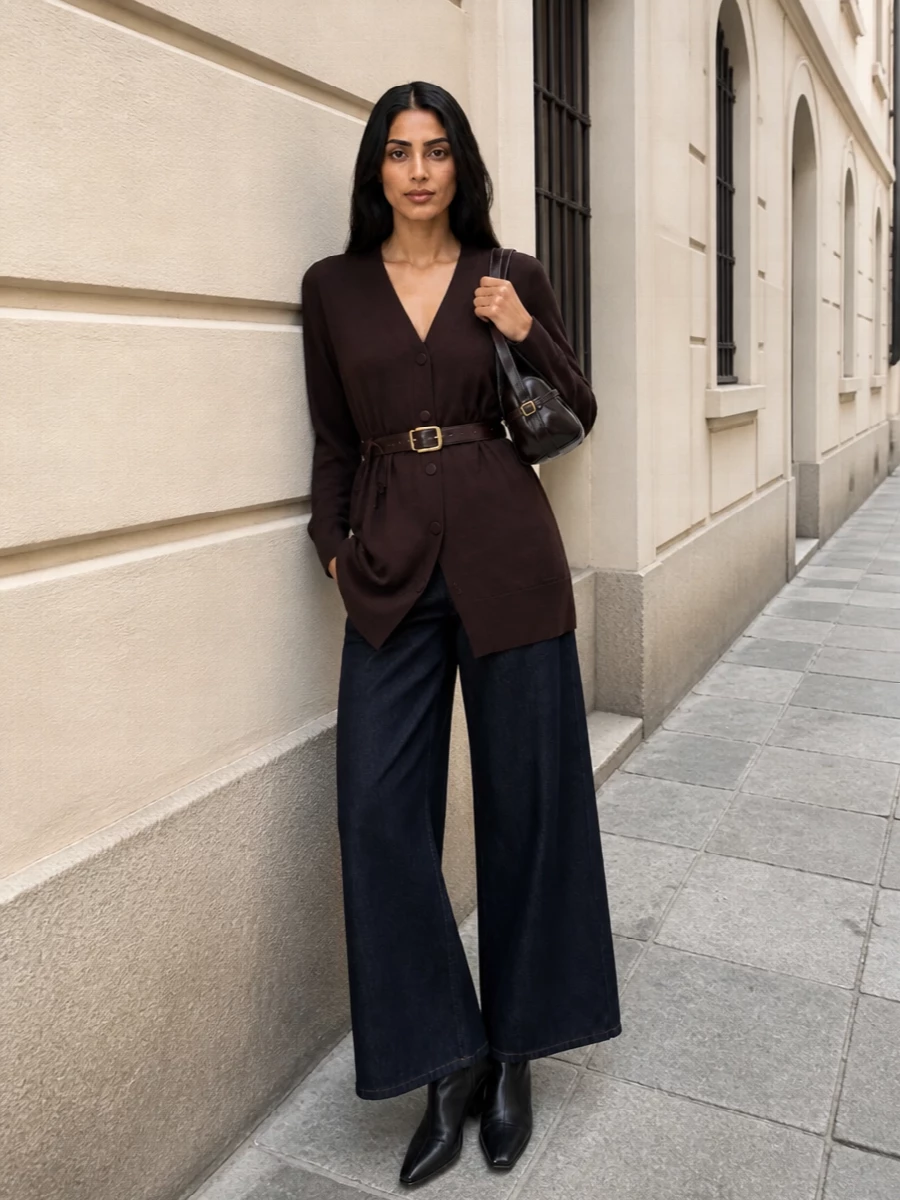 Dries van noten wide leg jeans longline cardigan
