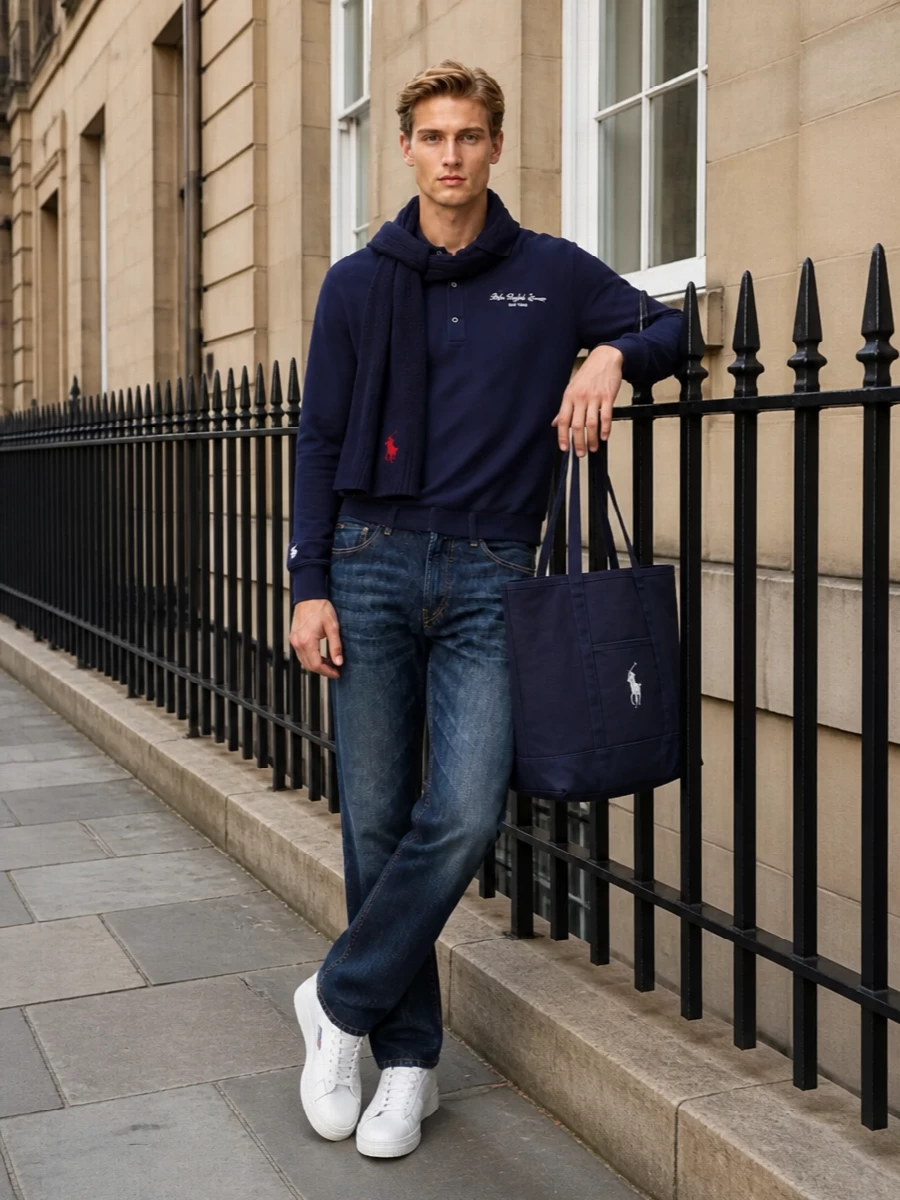 Polo ralph lauren navy polo dark jeans autry sneakers