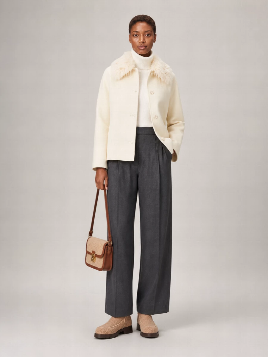 Loulou Studio Cashmere Blend Faux Fur Collar Jacket