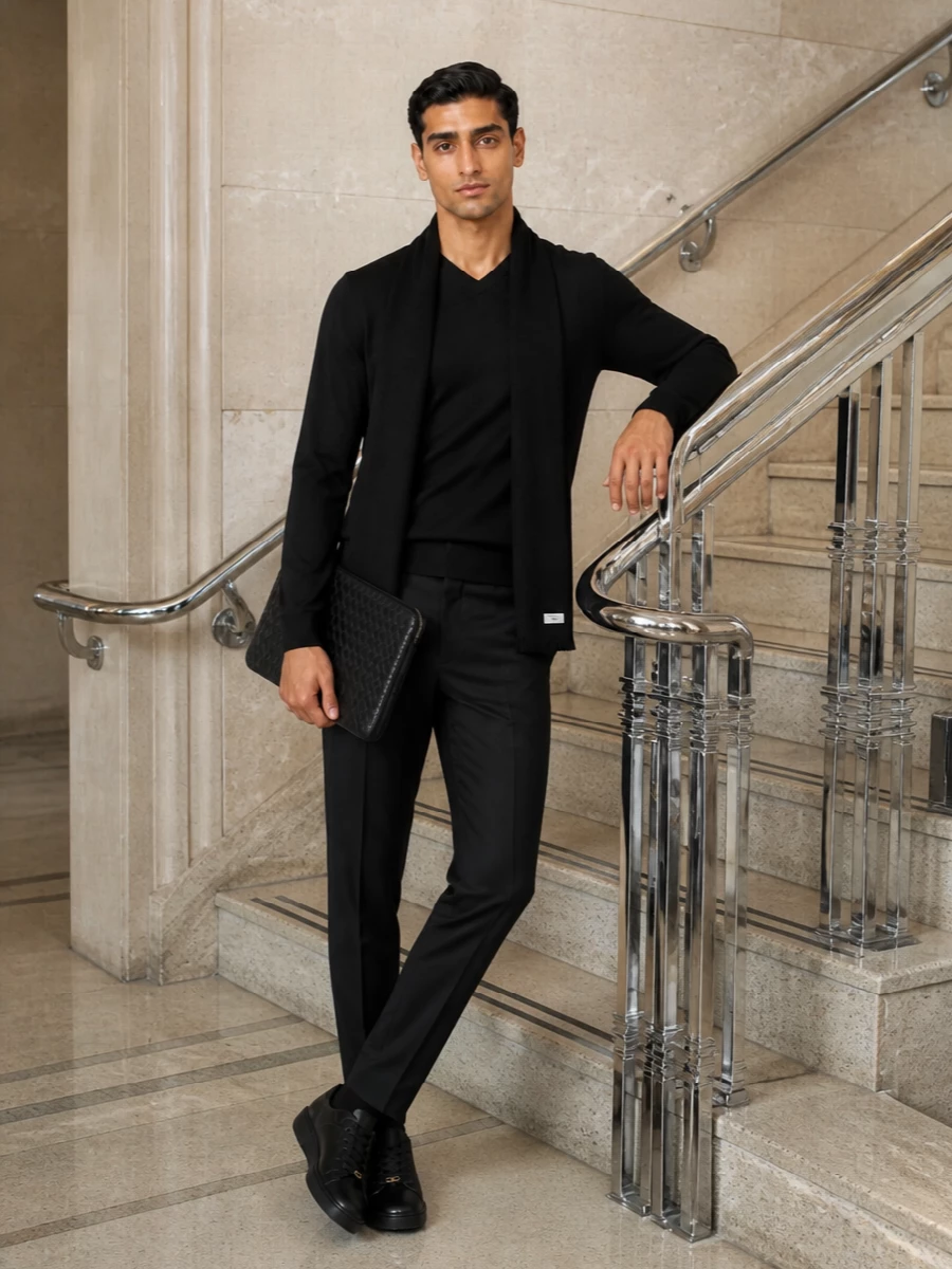 Valentino black trousers zanone knit bottega bag