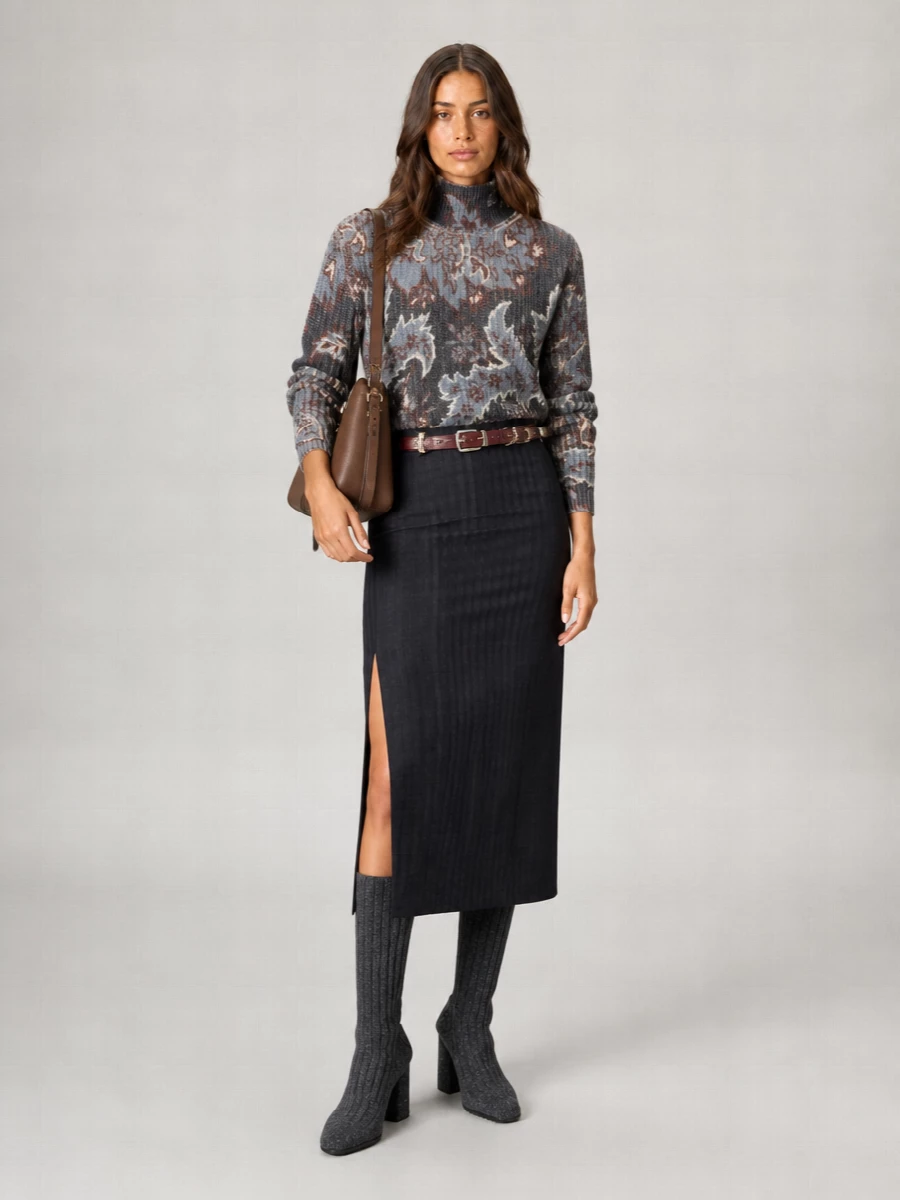 Etro Wool Oversized Ribbed Turtleneck Printed Sweater