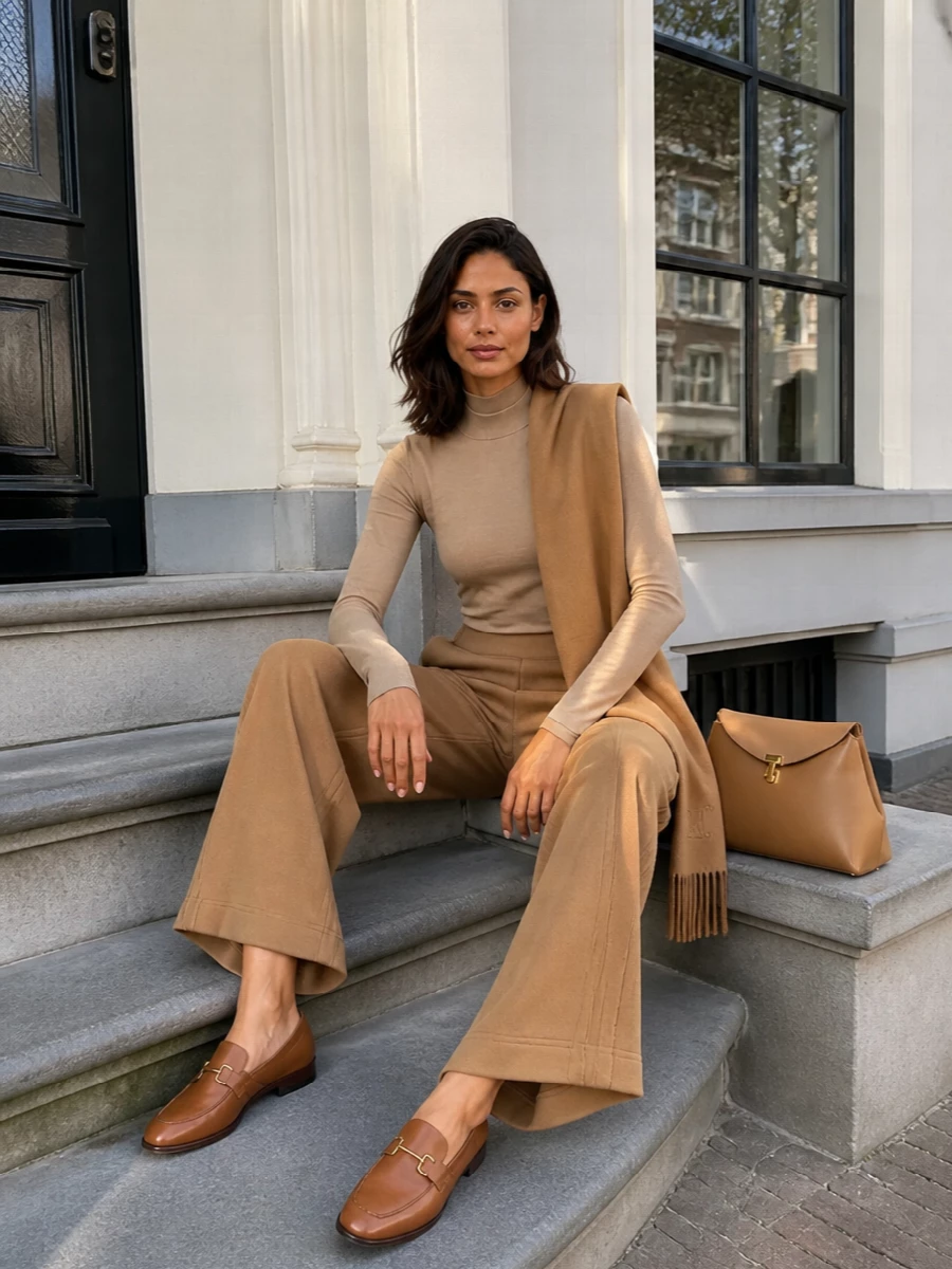 Max mara camel wide leg trousers neutral knit