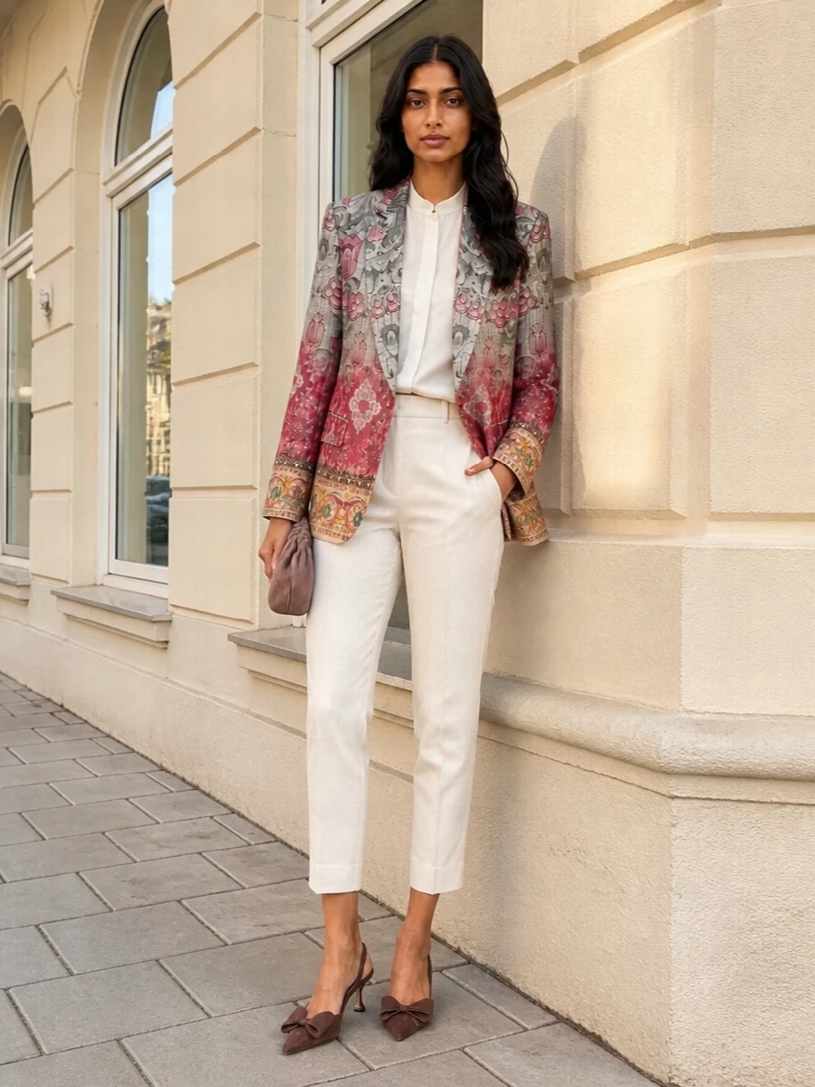 Pierre louise mascia blazer ivory trousers outfit