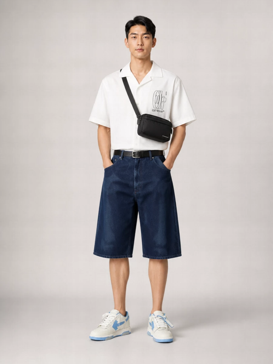 Off-White Denim Straight-Leg Bermuda Shorts