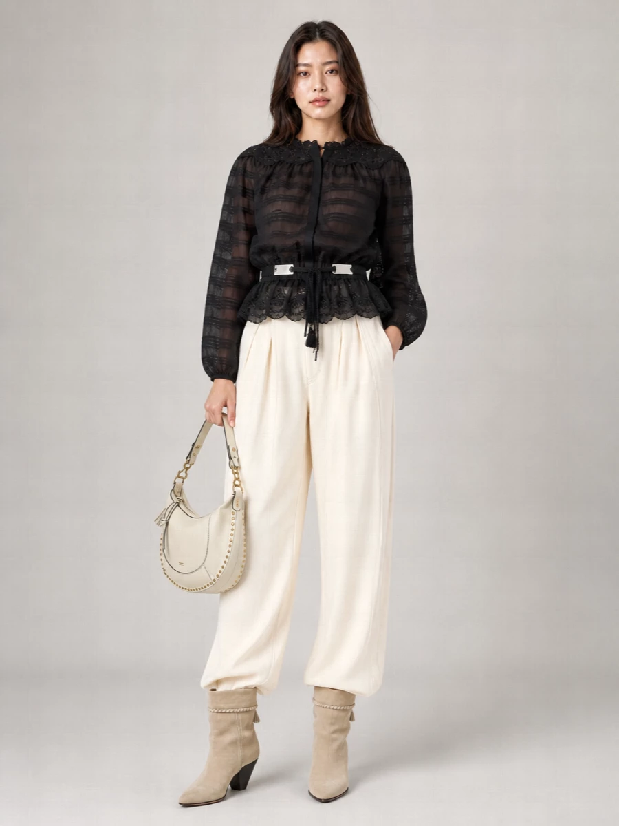 Isabel Marant Cotton Quilted Cropped Long-Sleeve Blouse