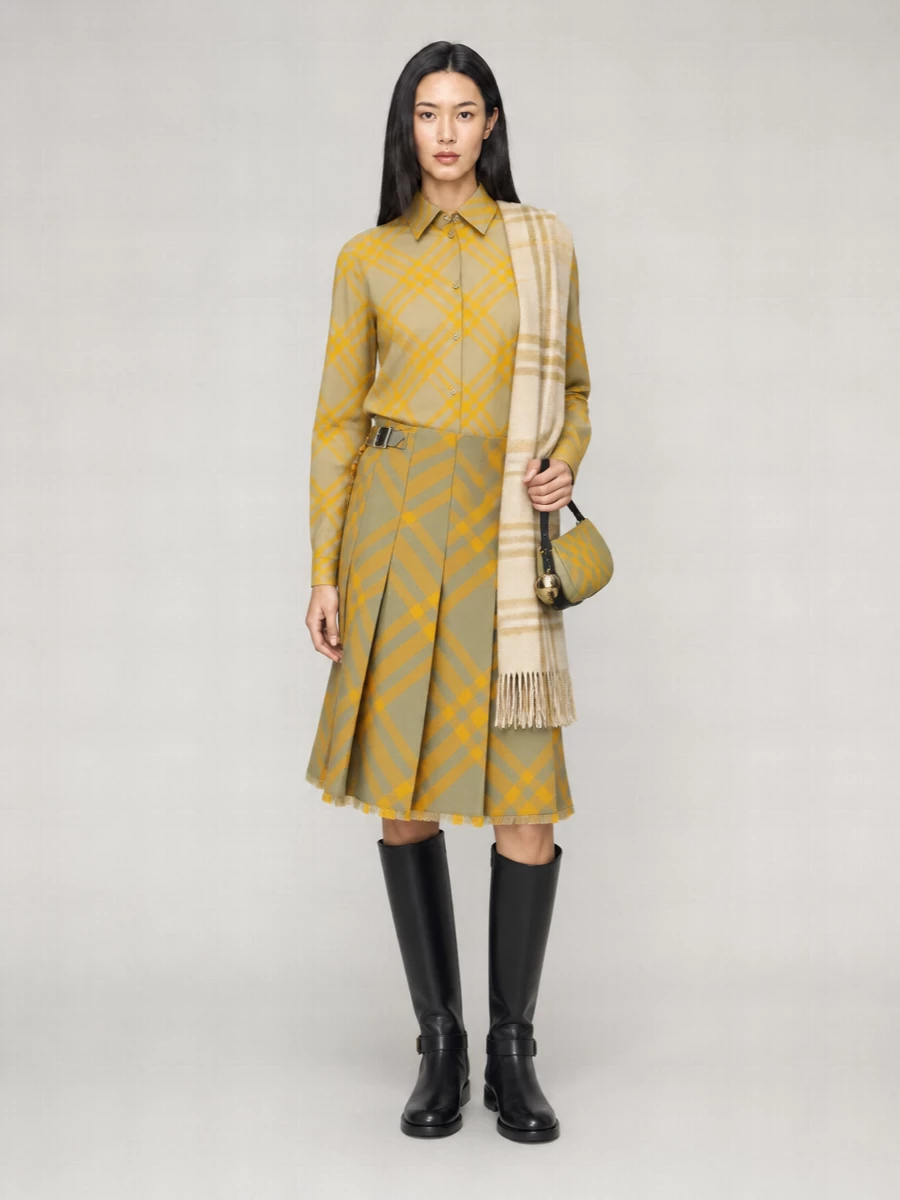 Burberry Checked Wool Blend Wrap Skirt