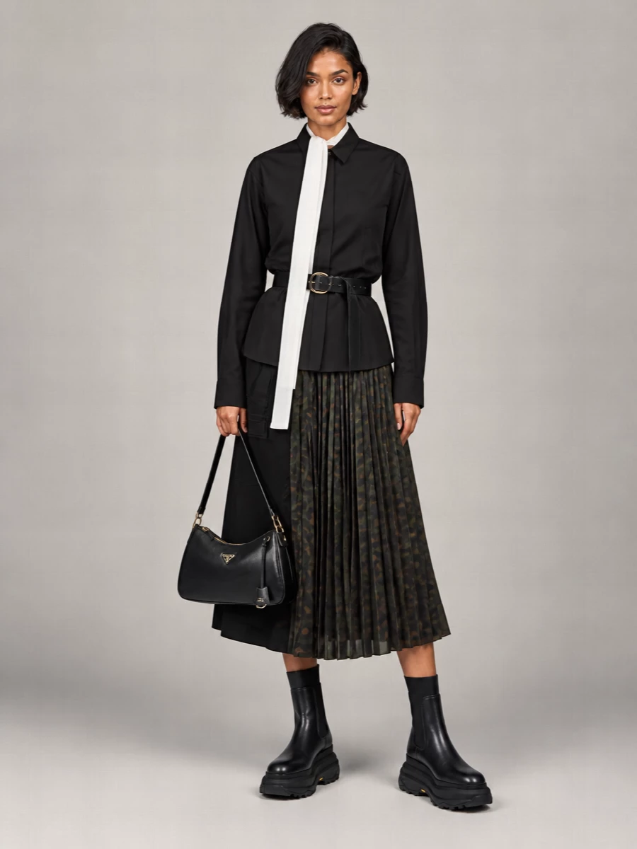 Sacai Leopard-Print Pleated Midi Skirt