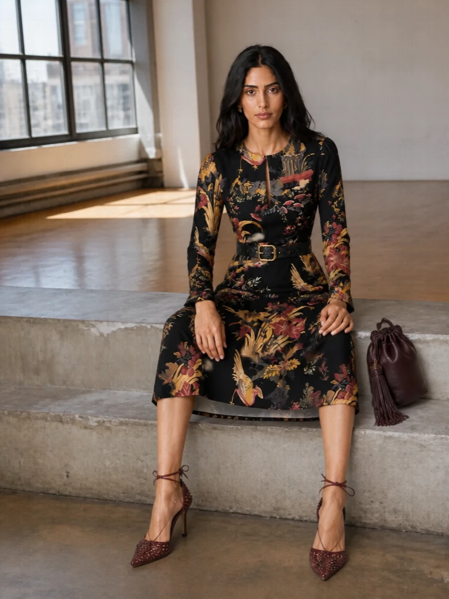 Etro printed midi dress bottega veneta heels