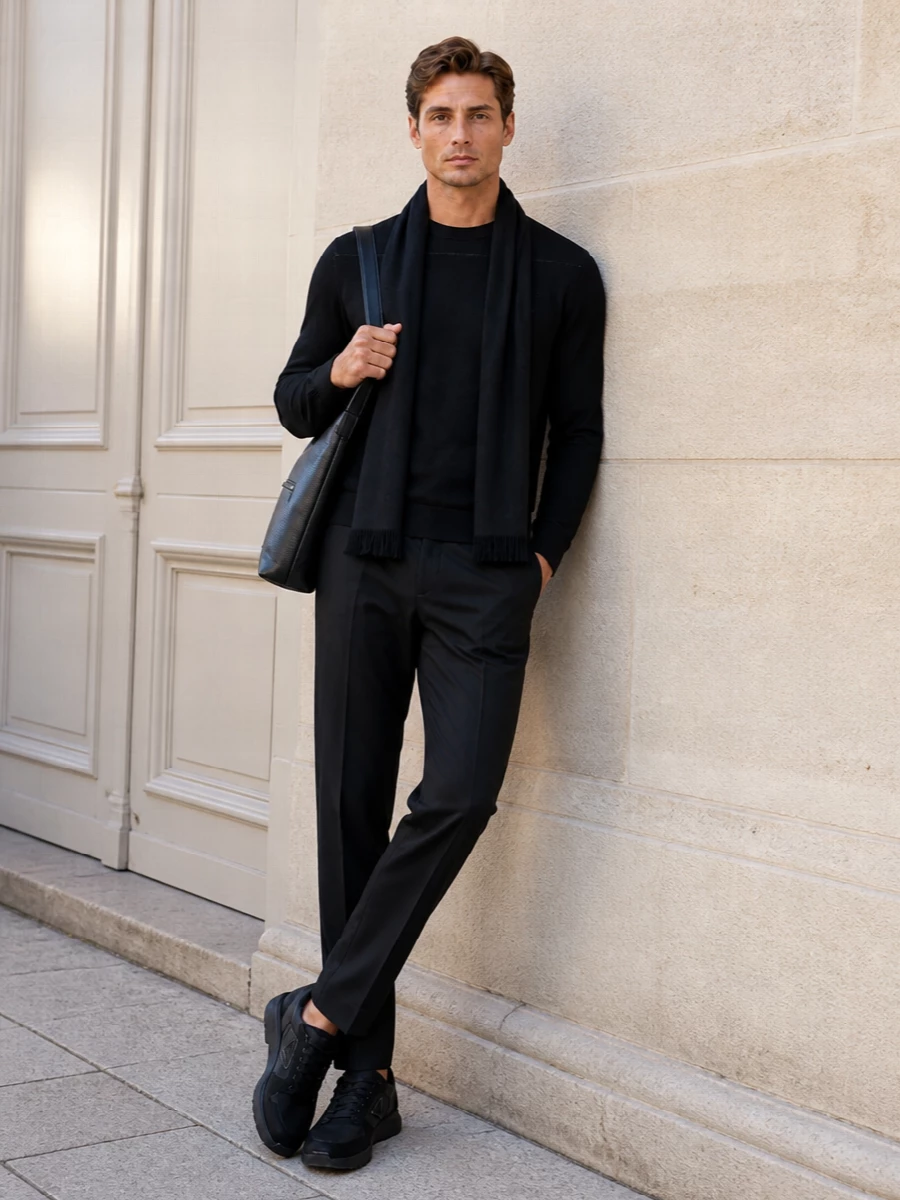 Giorgio armani black sweater gucci tailored trousers
