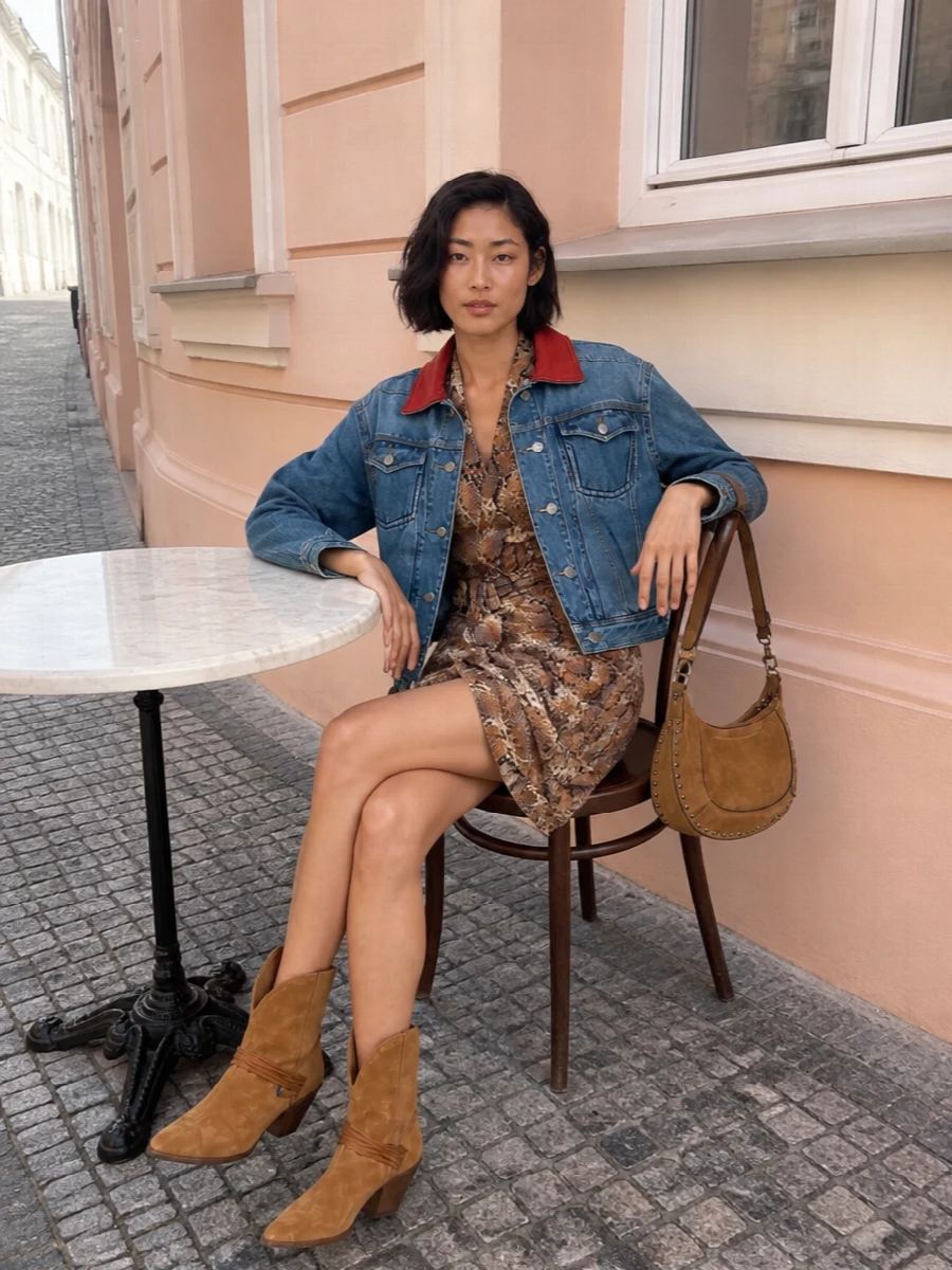 Isabel marant denim jacket snake print mini dress