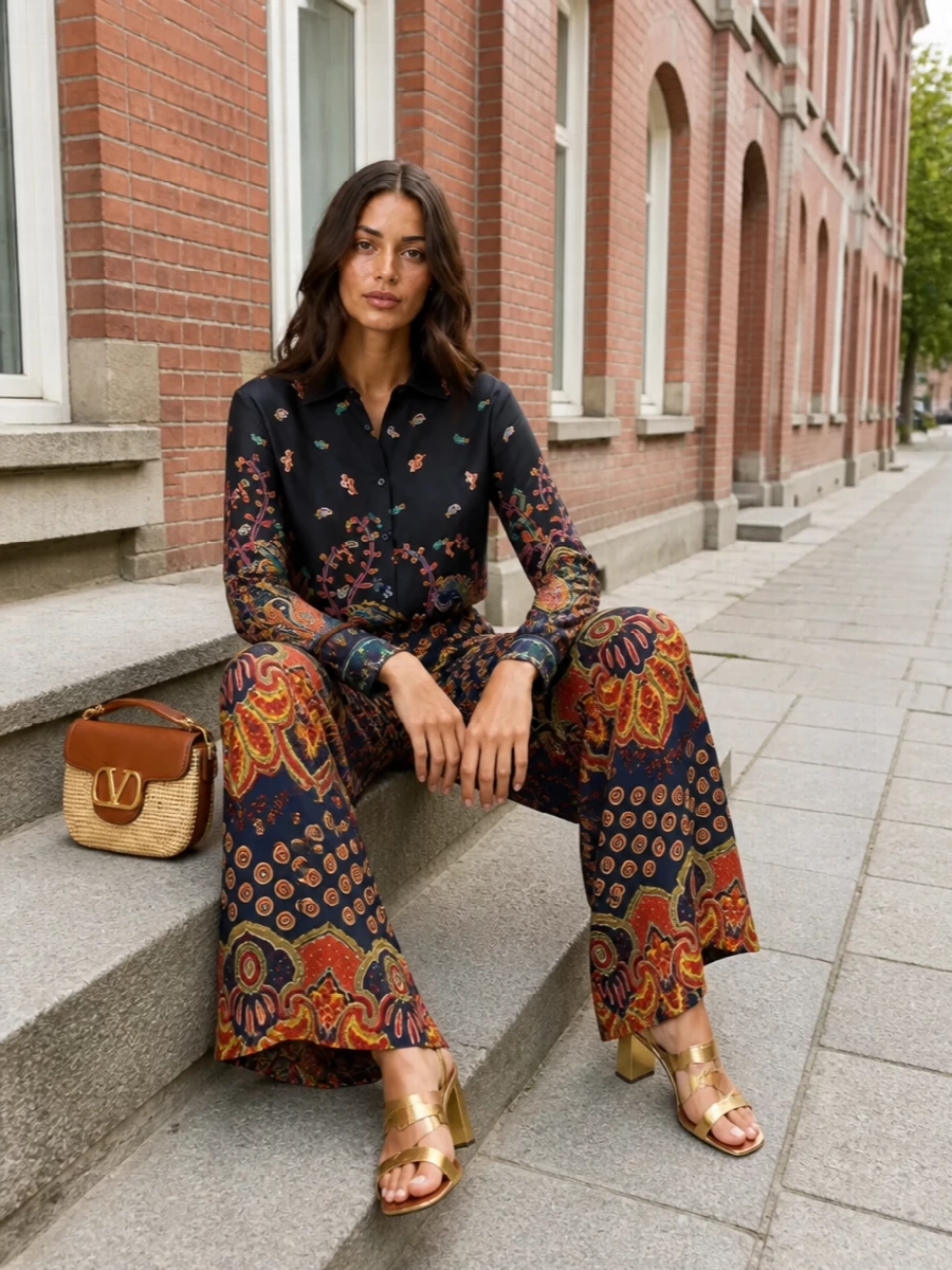 Valentino paisley wide leg trousers etro silk shirt