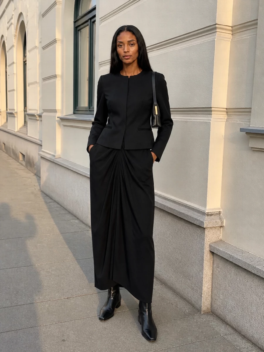 Loulou studio black blazer pleated midi dress