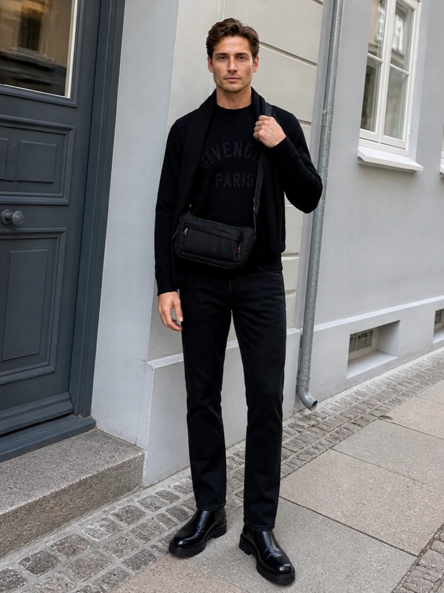 Givenchy black sweater trousers chelsea boots