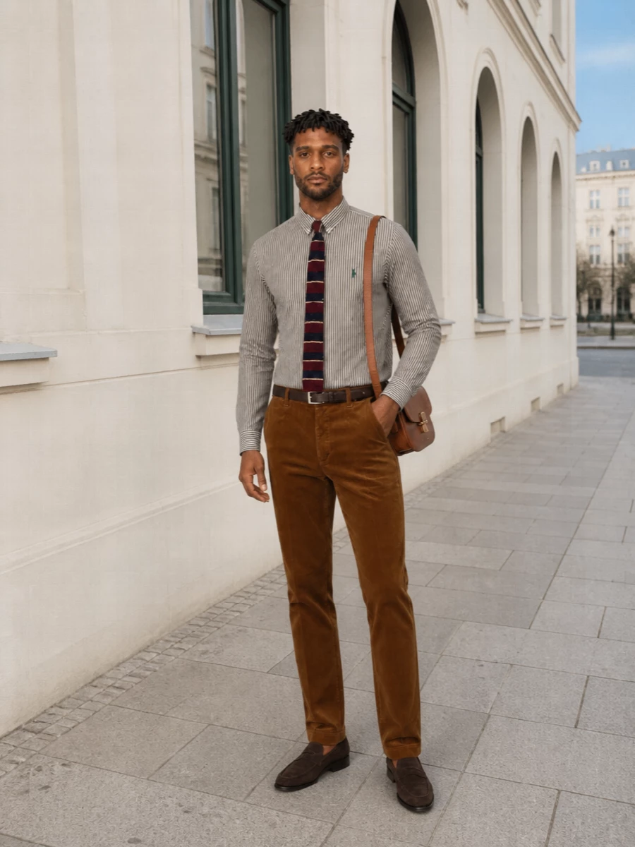Polo ralph lauren striped shirt cord trousers outfit