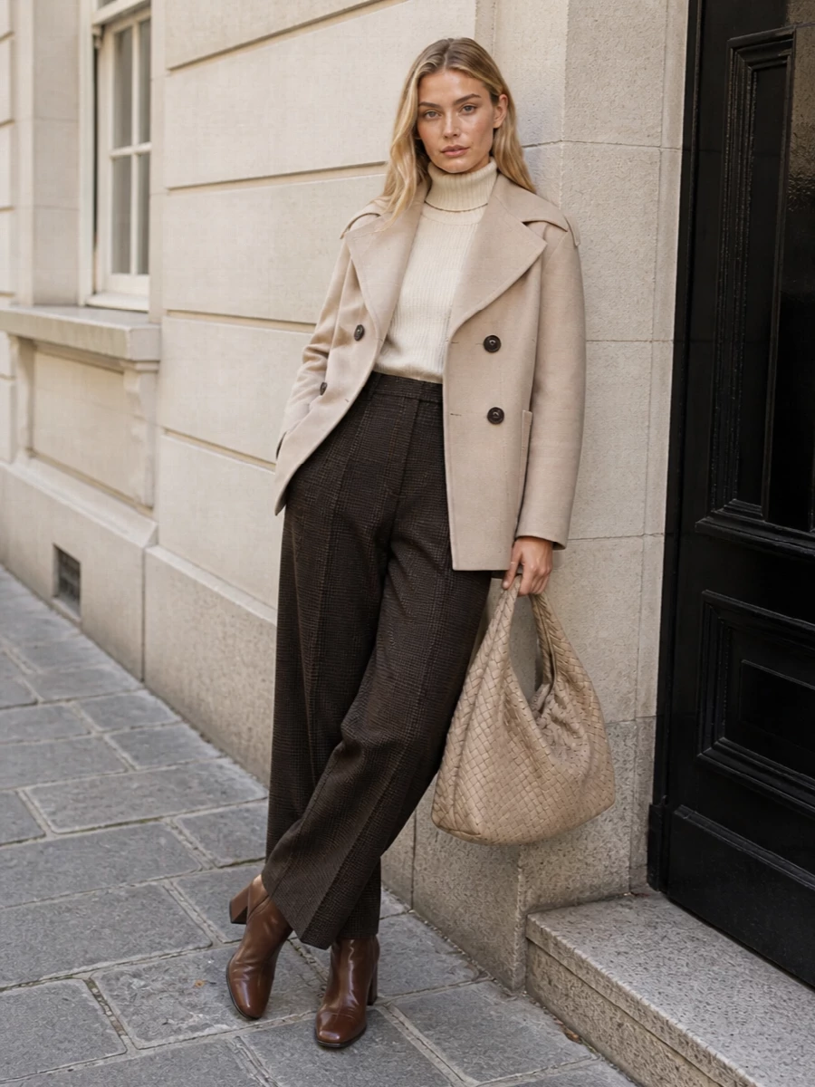 Max mara beige peacoat winter wide leg pants