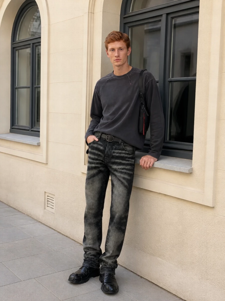 Diesel charcoal jeans combat boots streetwear outfit