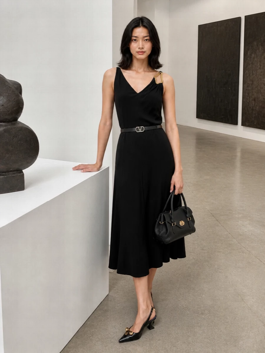 Lanvin black evening dress heels bag