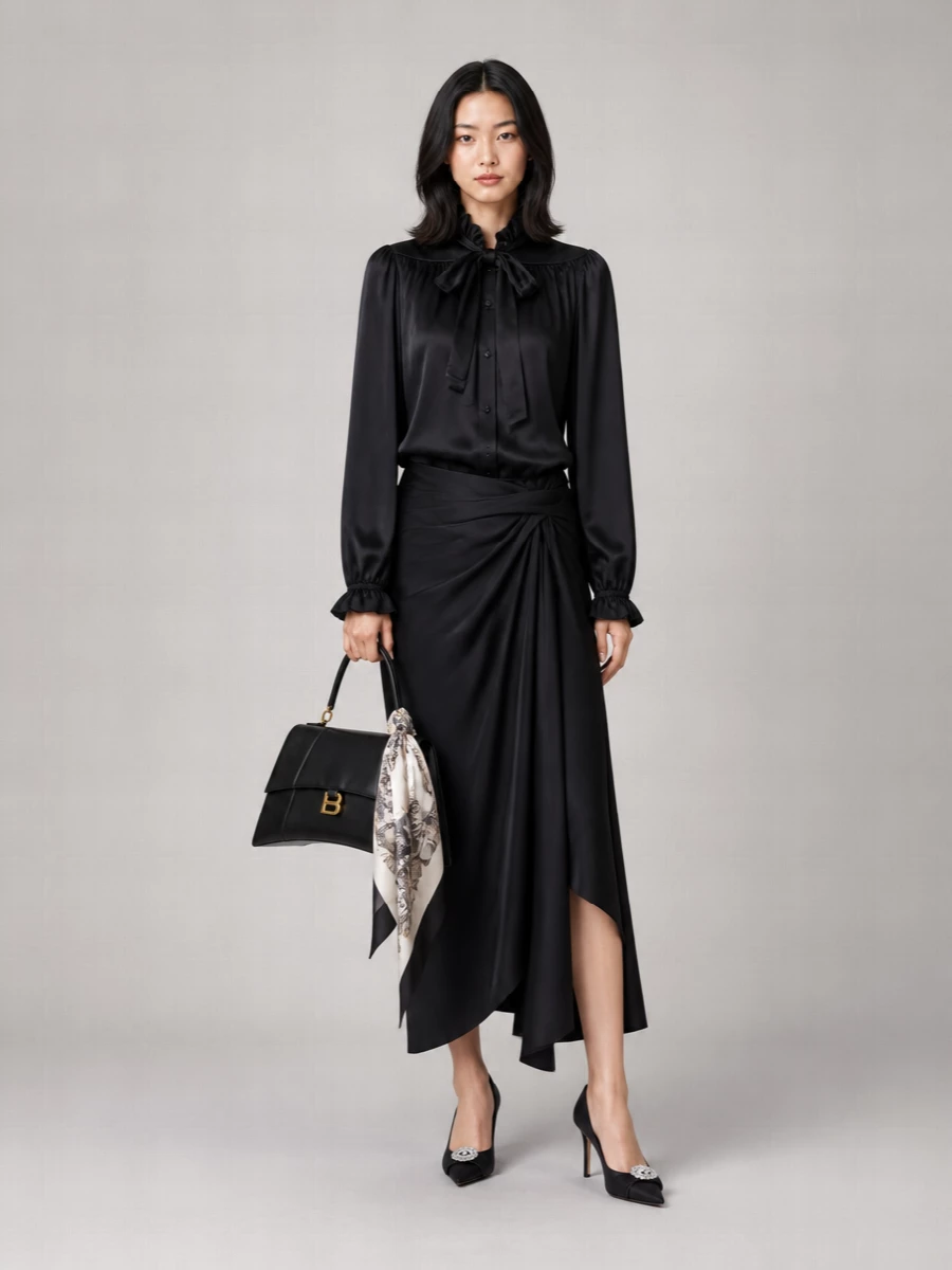 Balenciaga Silk Lace-Up Blouse