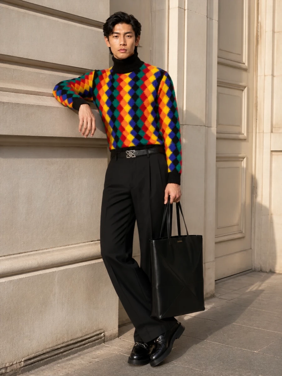 Loewe argyle turtleneck black wide leg trousers