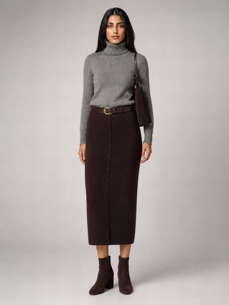Victoria Beckham Ribbed Wool Midi Skirt