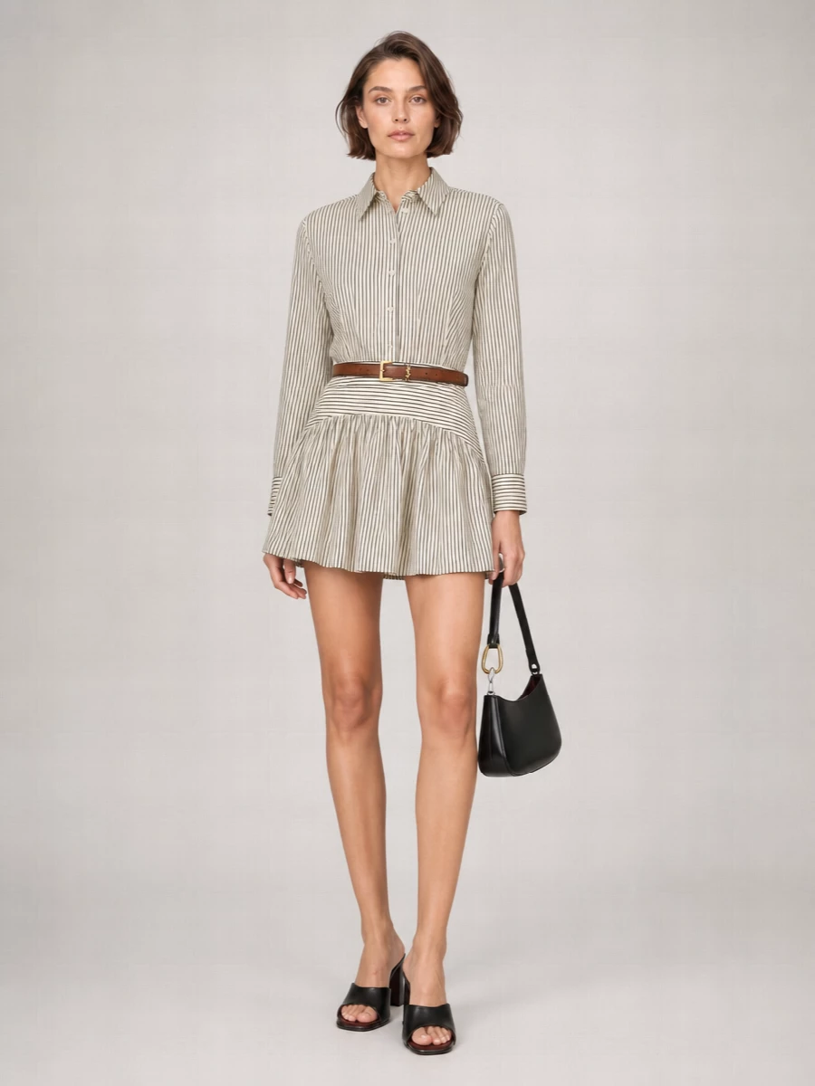 Staud Striped Cotton Poplin Shirt Mini Dress