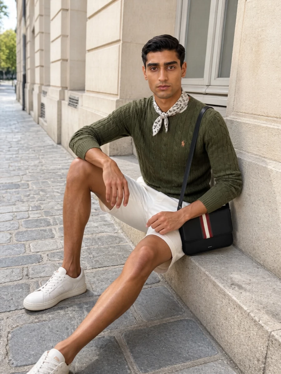 Polo ralph lauren cable knit ivory shorts outfit