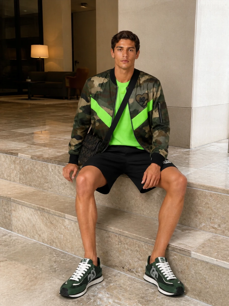 Dolce gabbana camo bomber neon green t shirt