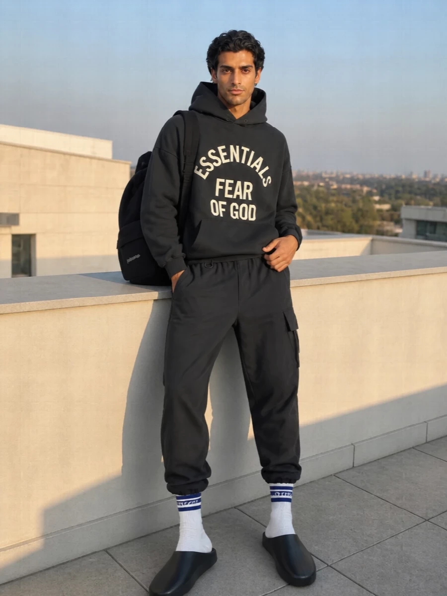 Fear of god essentials hoodie y3 joggers outfit