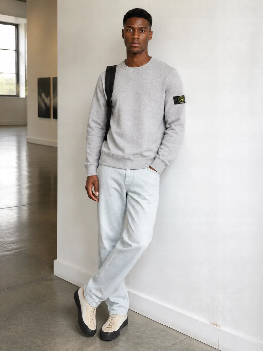 Stone island grey sweatshirt ice denim sneakers