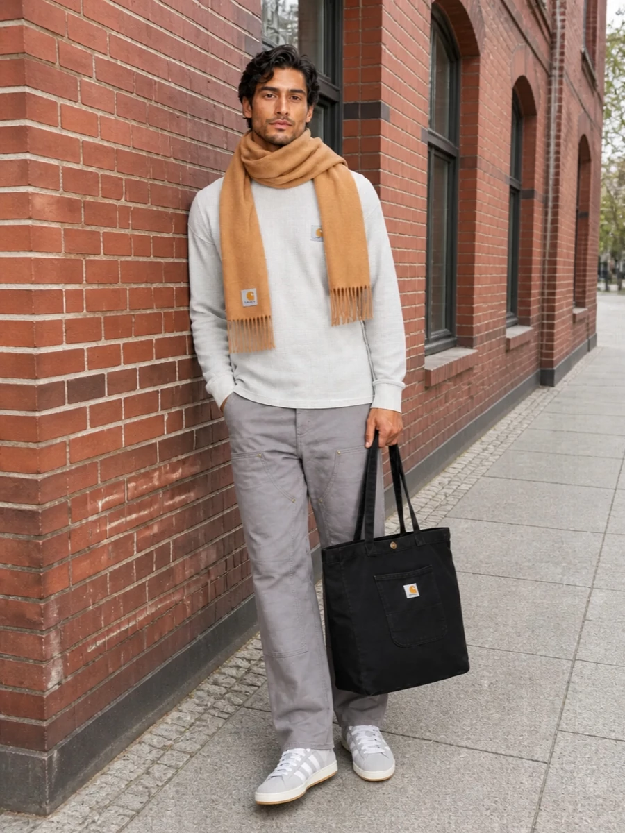 Carhartt grey workwear outfit adidas sneakers