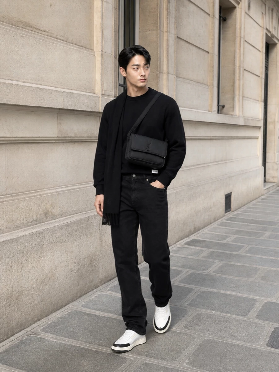 Saint laurent black sweatshirt trousers outfit