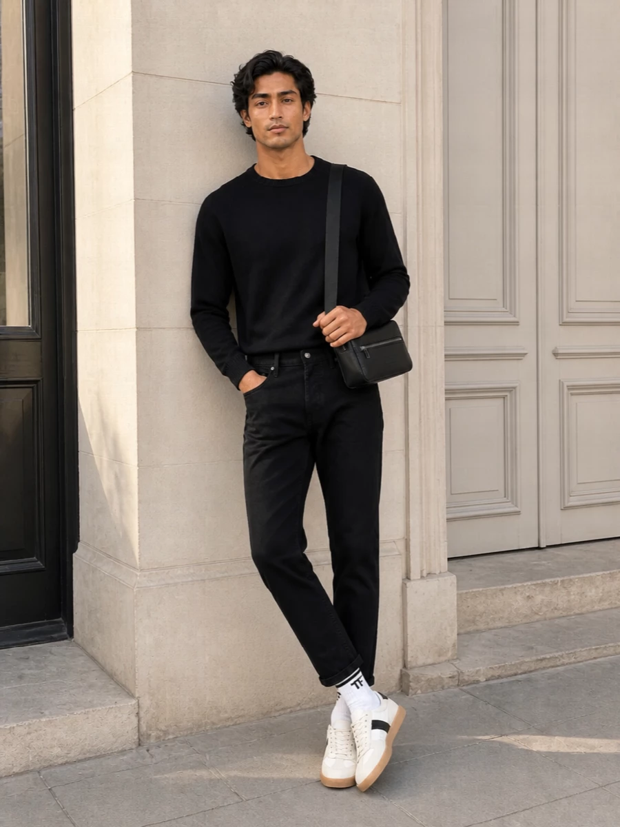 Tom ford mens black sweater jeans outfit