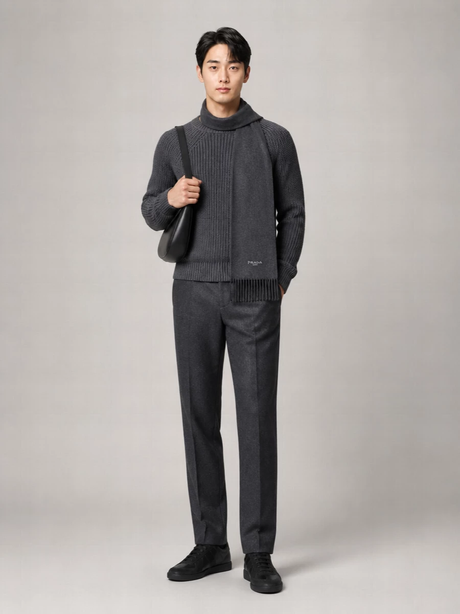 Comme Des Garçons Homme Wool Two Tone Round Neck Jumper