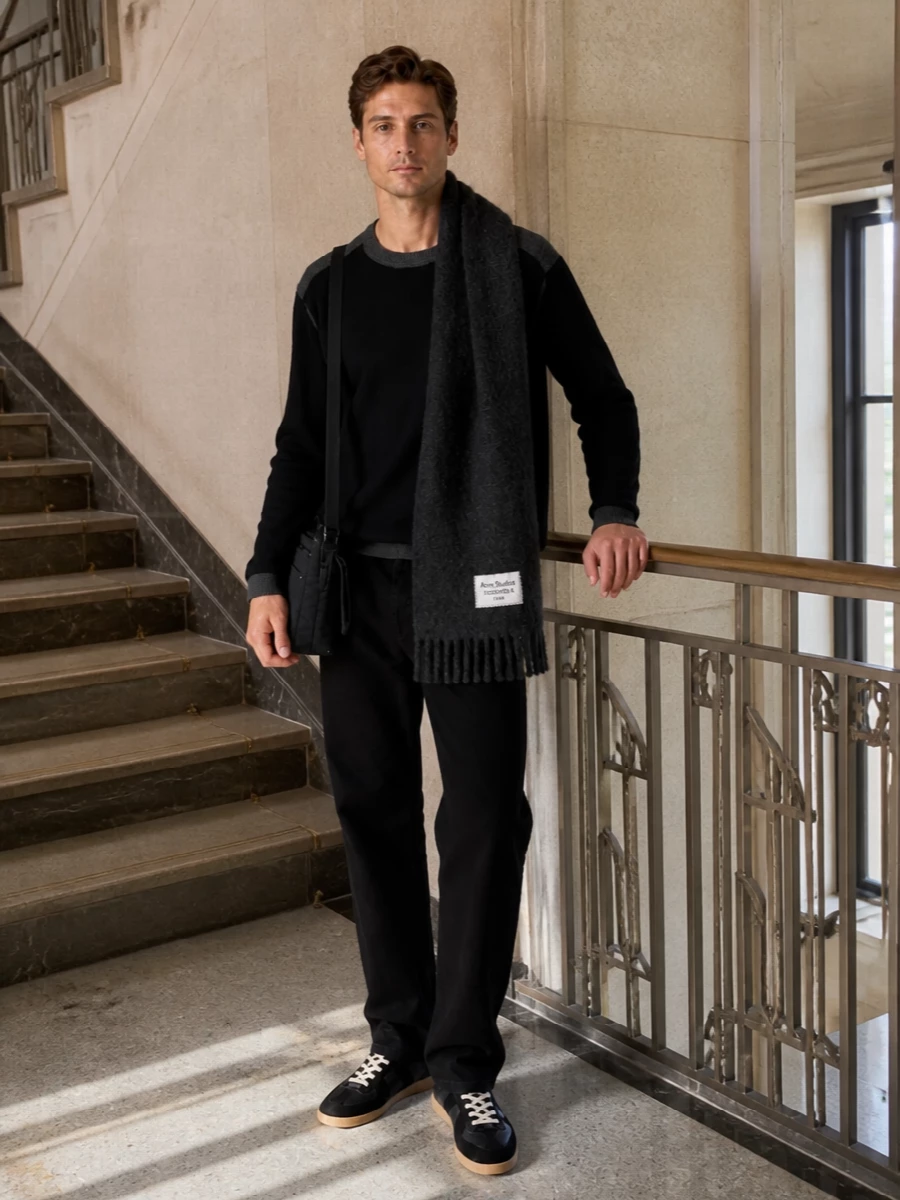 Maison margiela black knit straight jeans sneakers