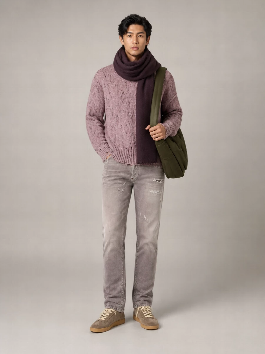 Represent Cable-Knit Distressed Wool-Blend Jumper