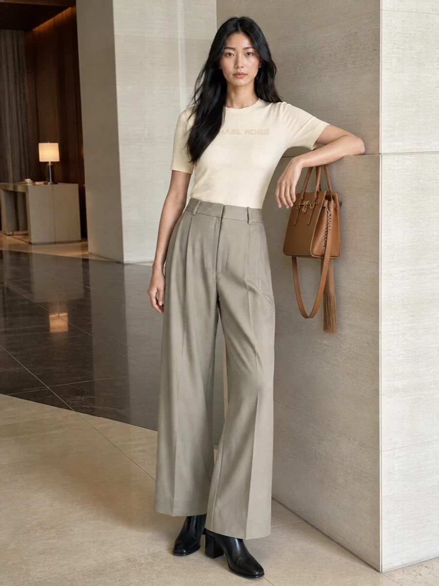 Michael kors butter tee wide leg trousers outfit