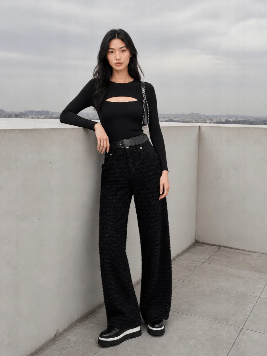 Stella mccartney wide leg jeans black cut out top