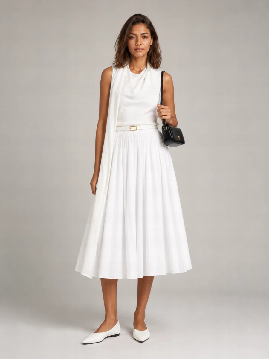 Ami Paris Cotton Low-Rise Midi Full Skirt