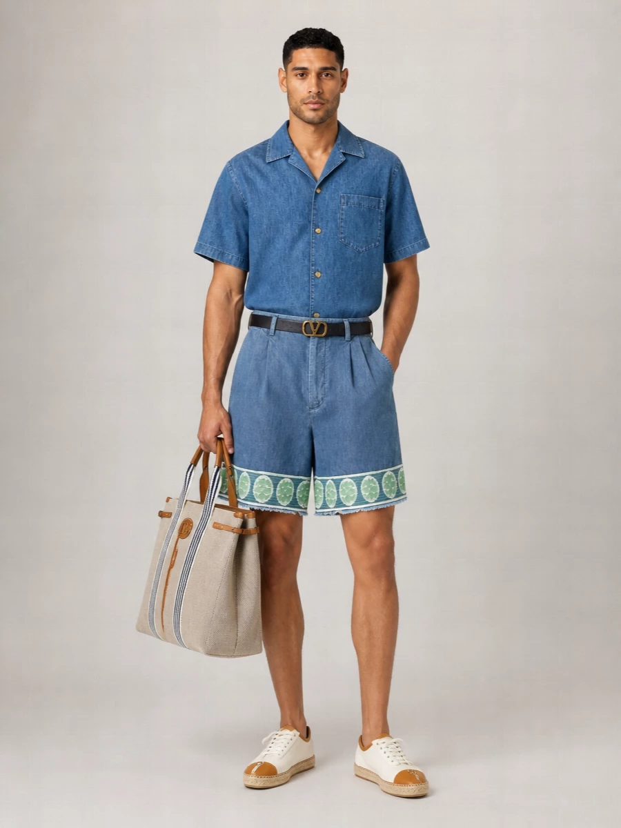 Valentino Denim Embroidered Bermuda Shorts