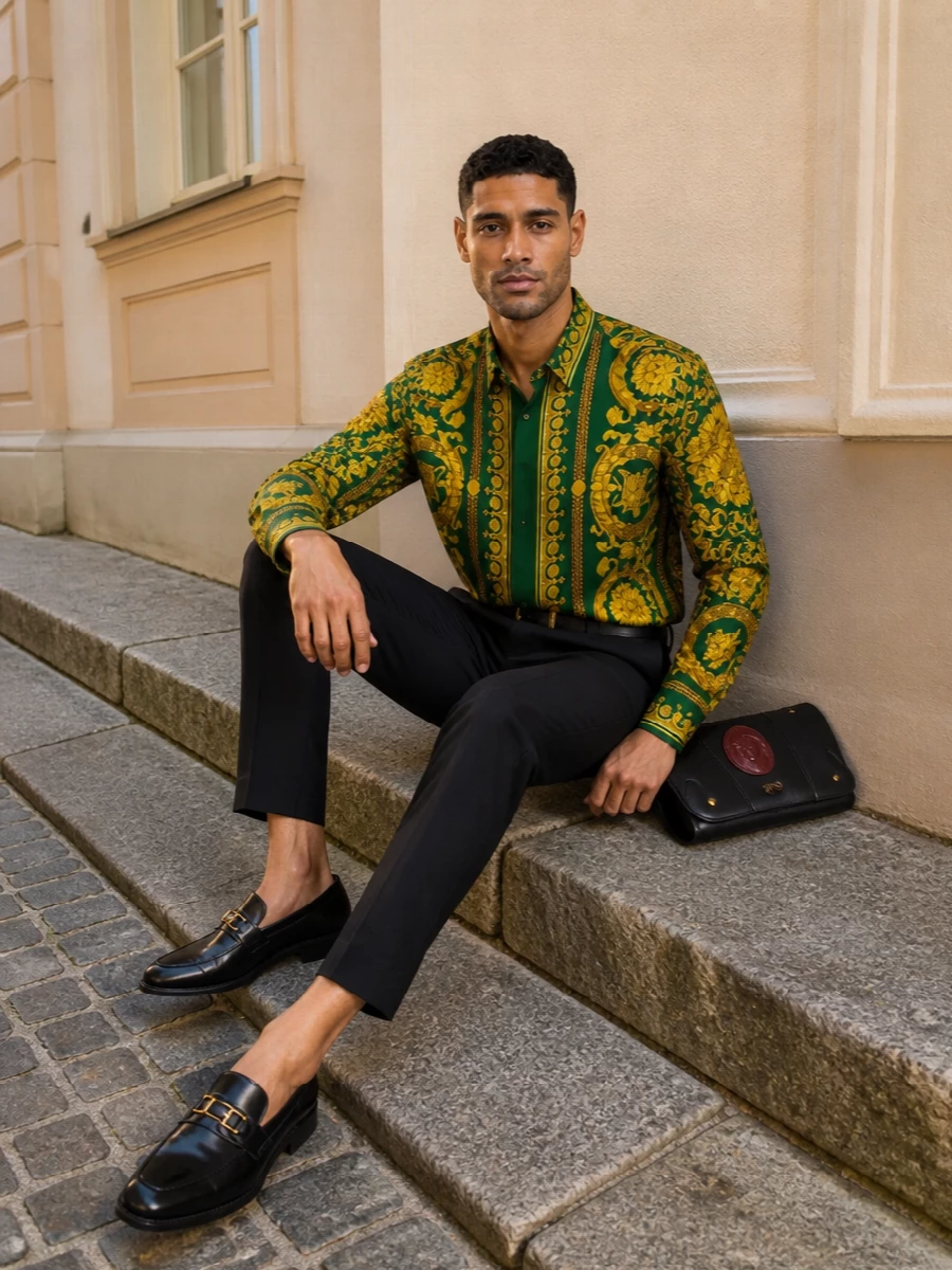 Versace baroque shirt black tailored trousers