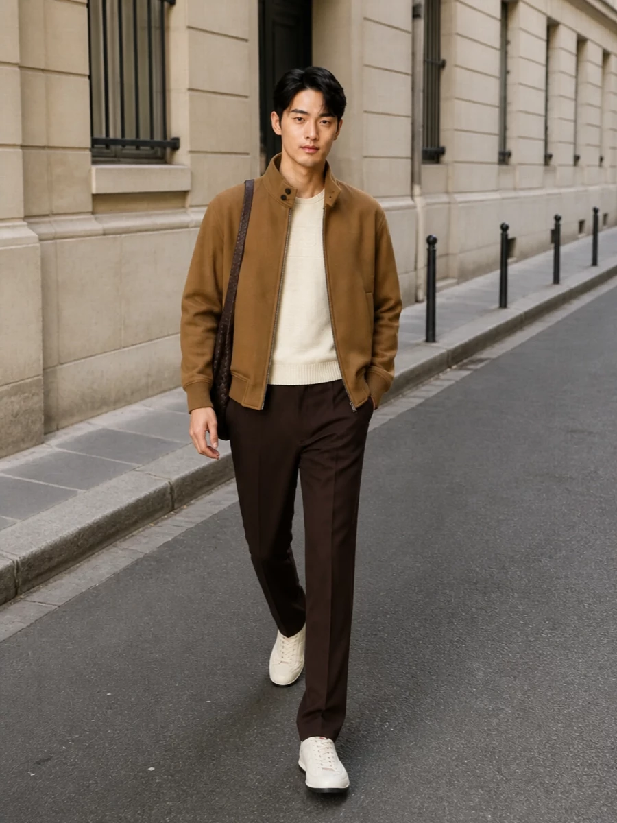 Gucci bomber jacket outfit tailored trousers