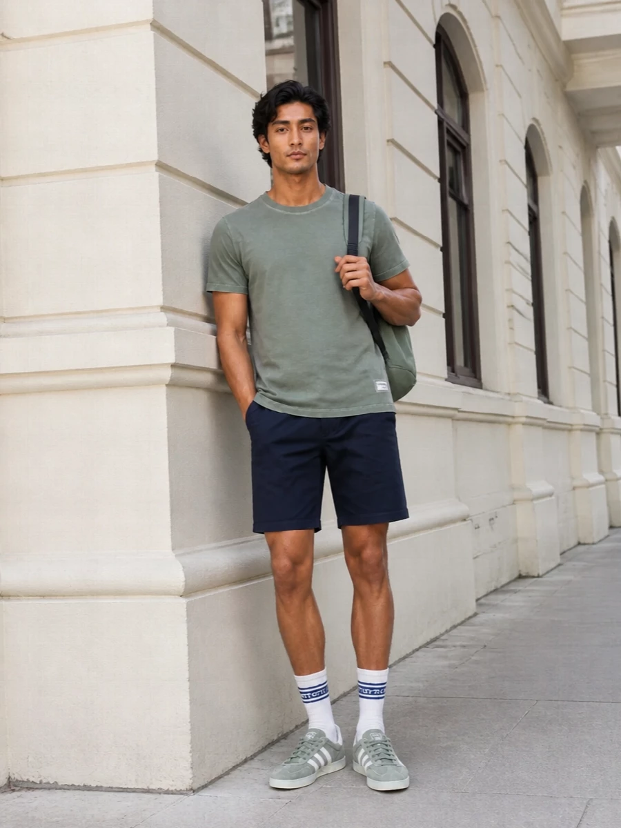 Fay sage t shirt navy chino shorts outfit