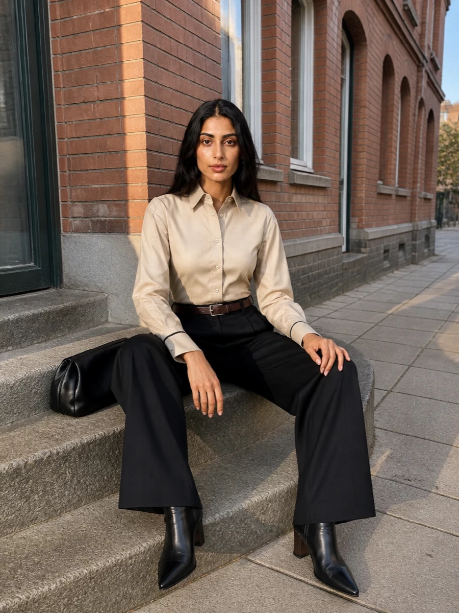 Brunello cucinelli black wide leg trousers outfit