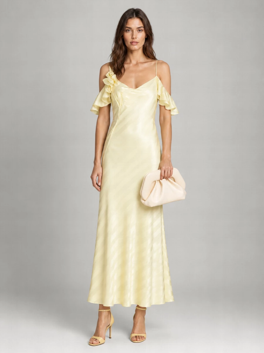 Self-Portrait Striped Satin Maxi Dress