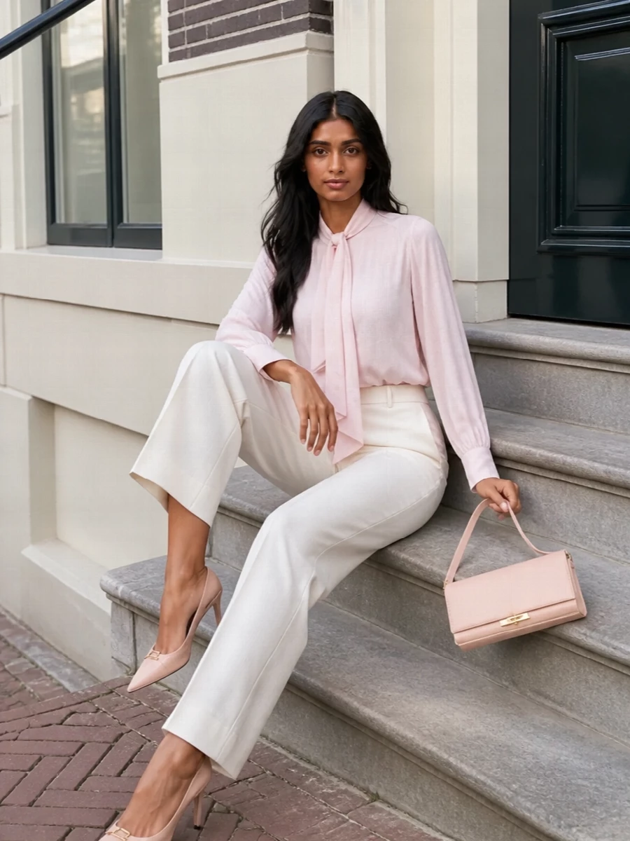 Elisabetta franchi blush blouse ivory wide leg pants