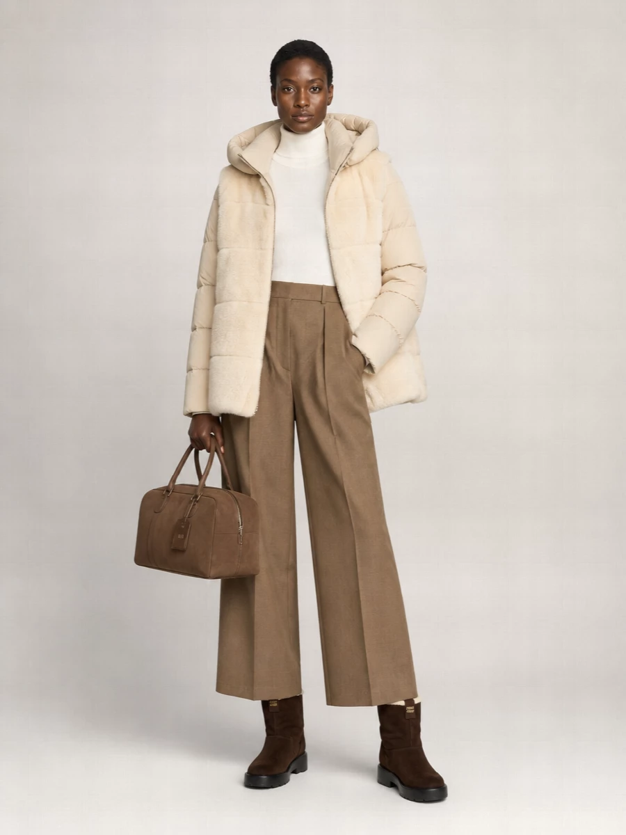 Moorer Cashmere Shearling Panel Quilted Down Jacket