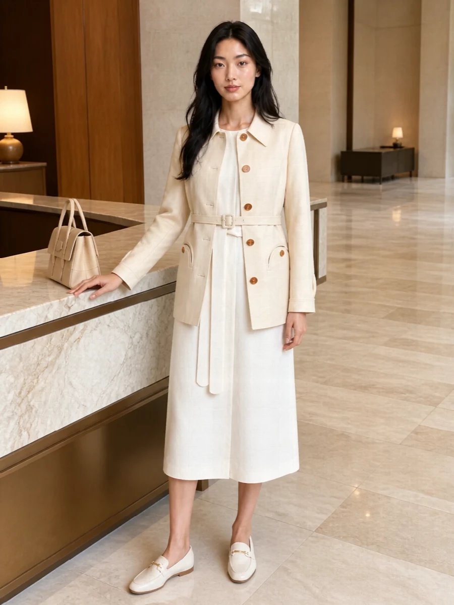 Max mara ivory midi dress tods loafers outfit