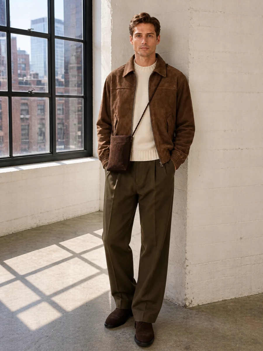 Dunst suede jacket olive trousers tods boots