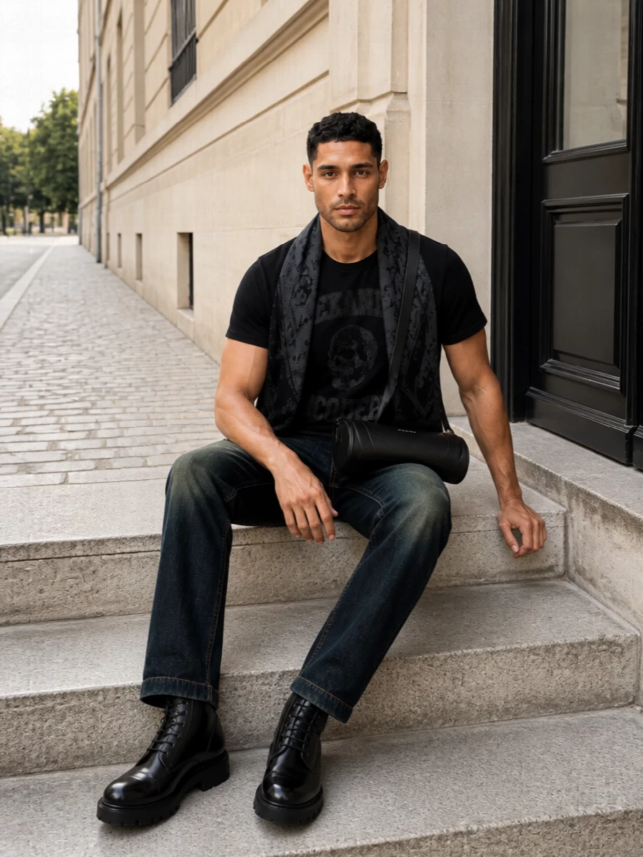 Alexander mcqueen jeans black boots outfit