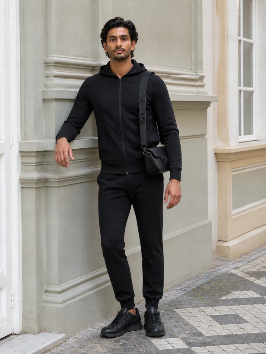 Valentino garavani black hoodie joggers outfit